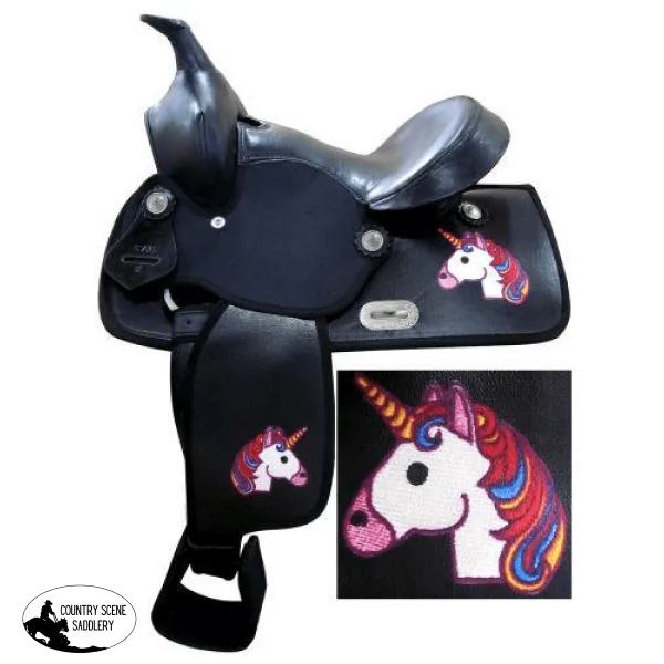 12" Economy synthetic saddle with Rainbow Unicorn print.