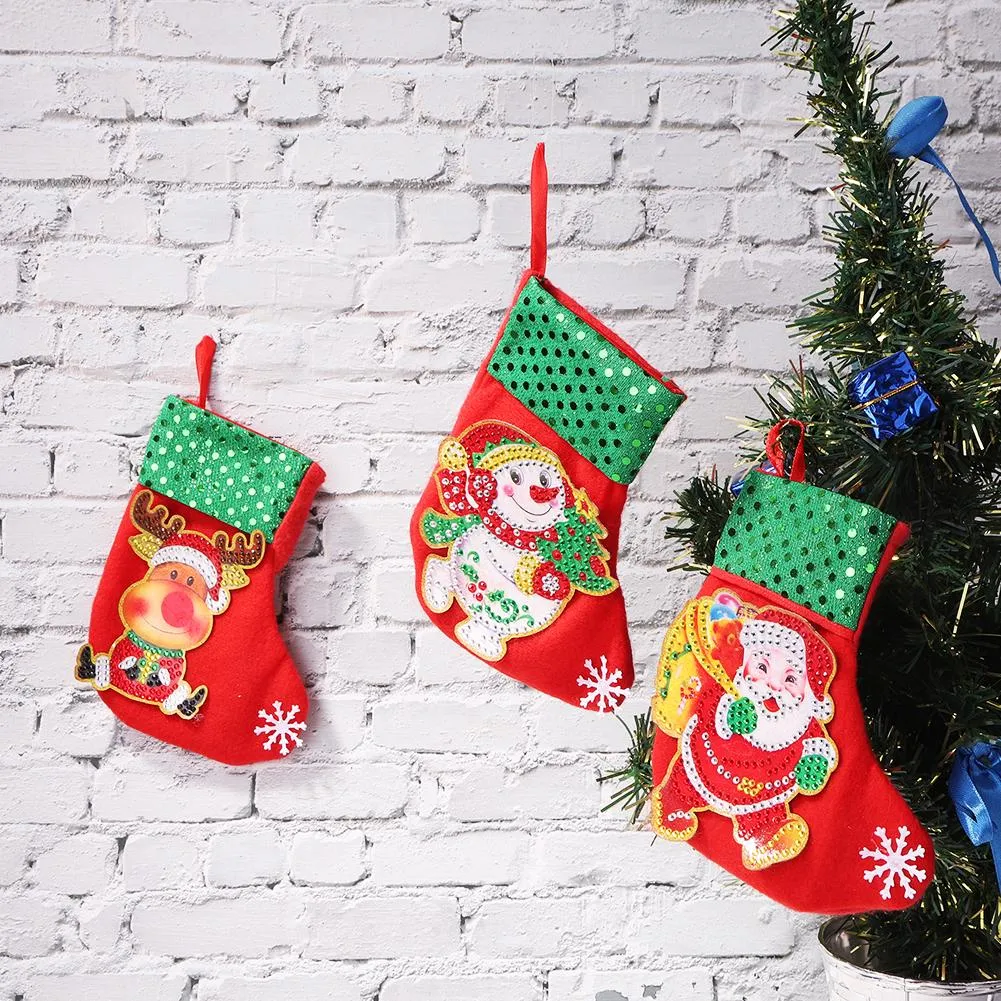 3pcs Christmas Stockings Hanging Pendants DIY Diamond Painting Kit (WZ002)