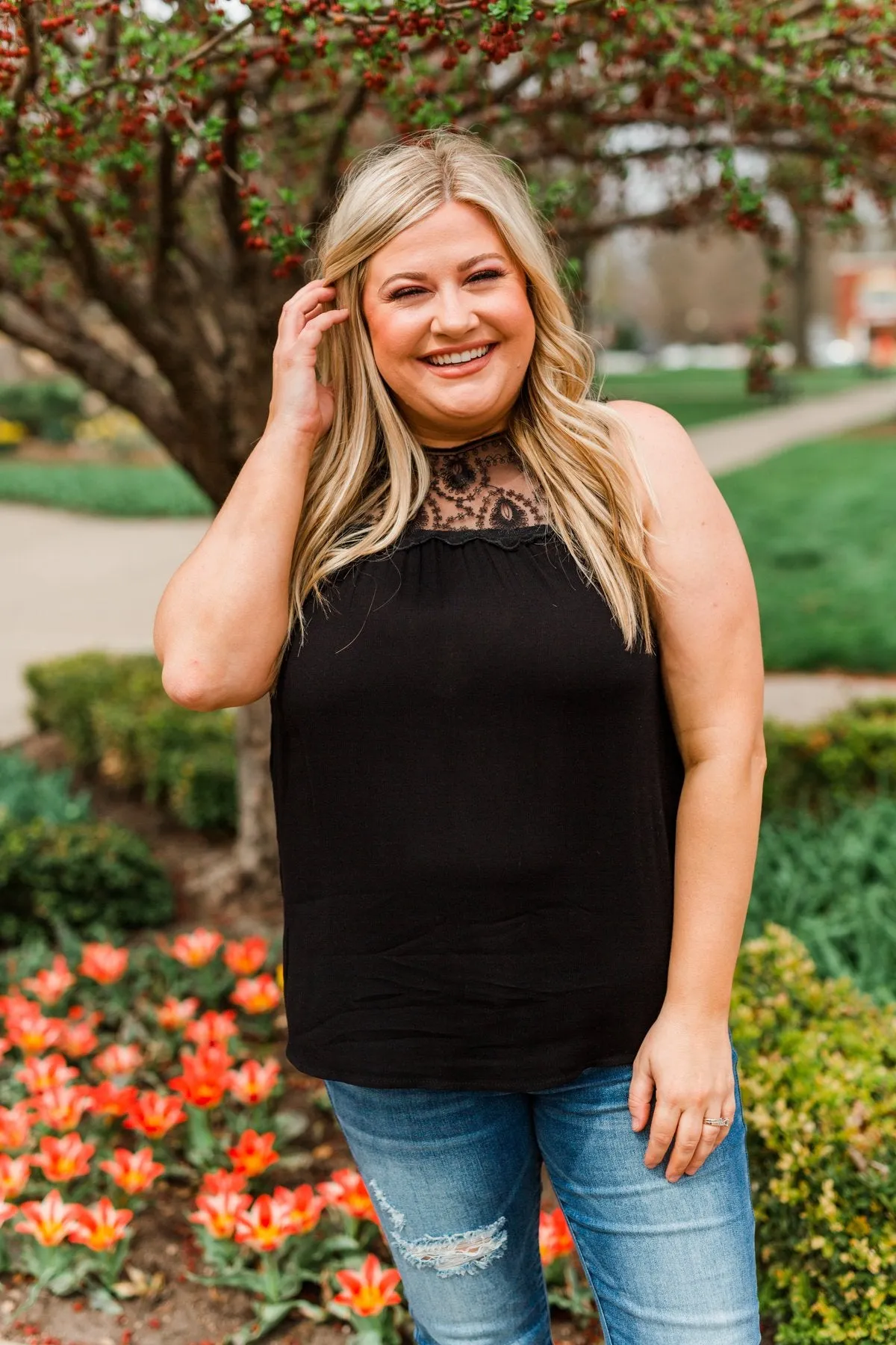 A Beautiful Life Lace Tank Top- Black