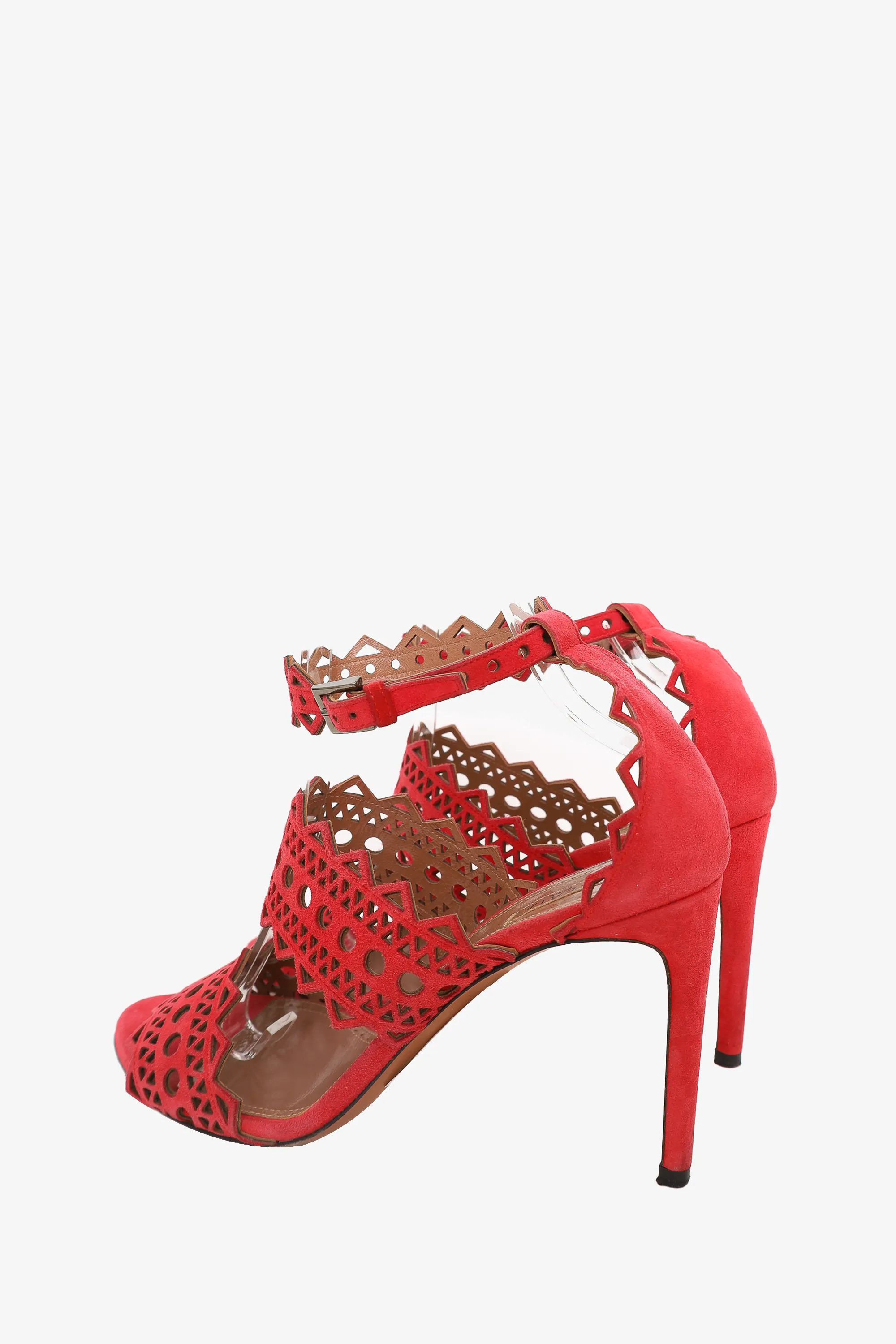 Alaïa Red Suede Eyelet Trim Strappy Sandals Size 39