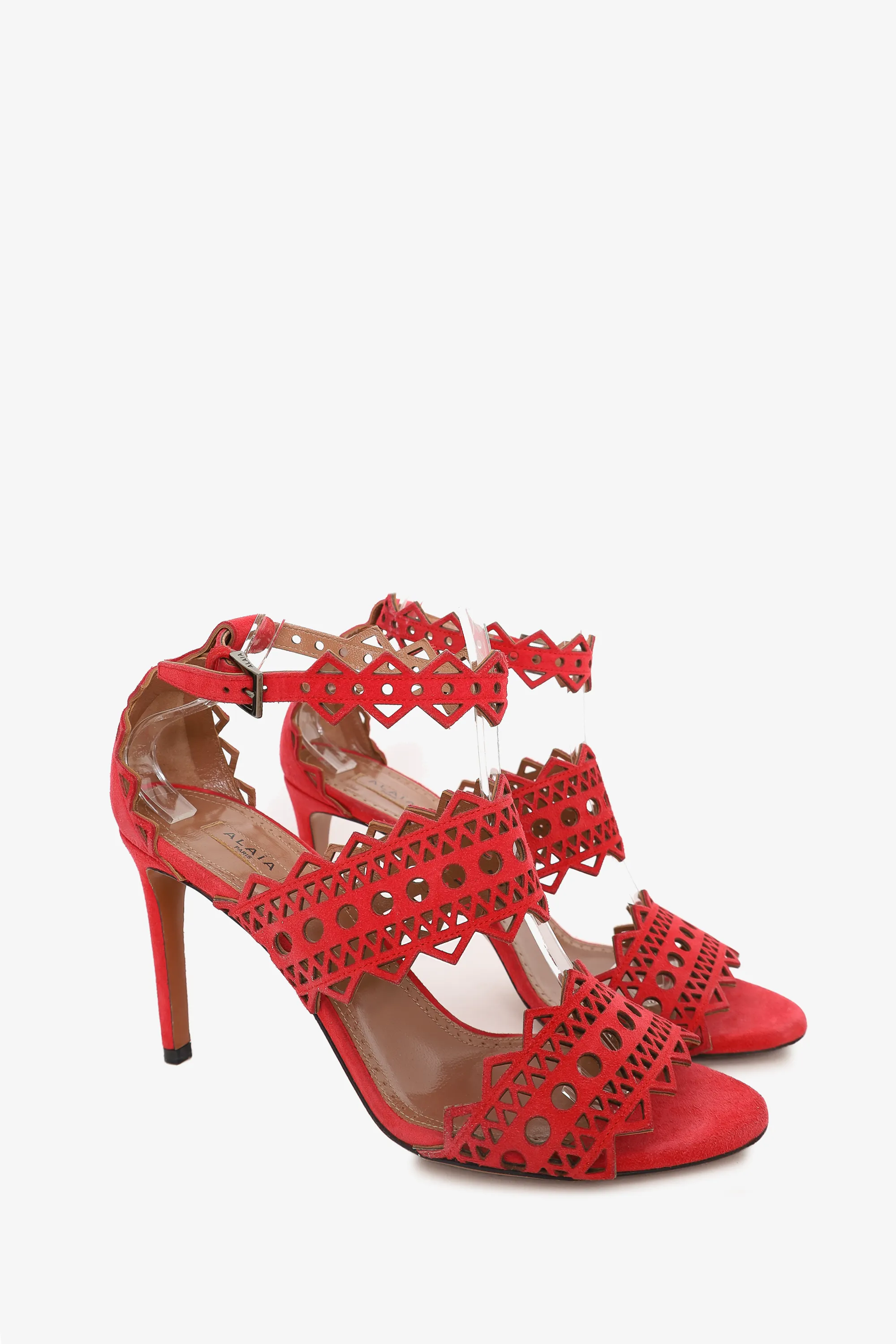 Alaïa Red Suede Eyelet Trim Strappy Sandals Size 39