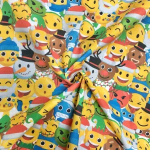 All Over Xmas Emojis Rose & Hubble Christmas Cotton Fabric