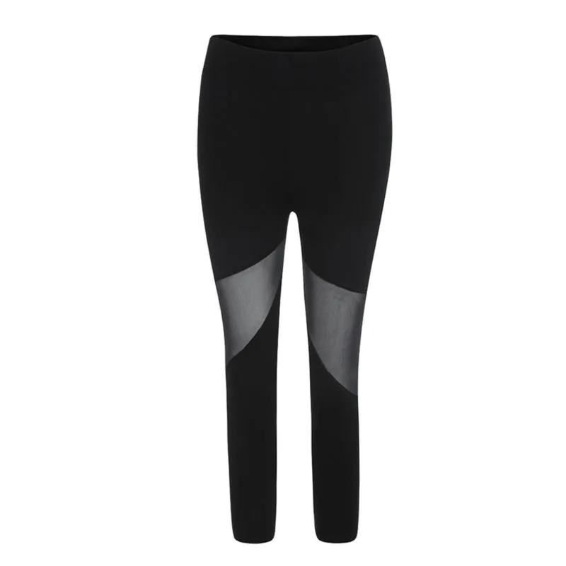 Amy Fashion - Black Patchwork Mesh Capris Leggings