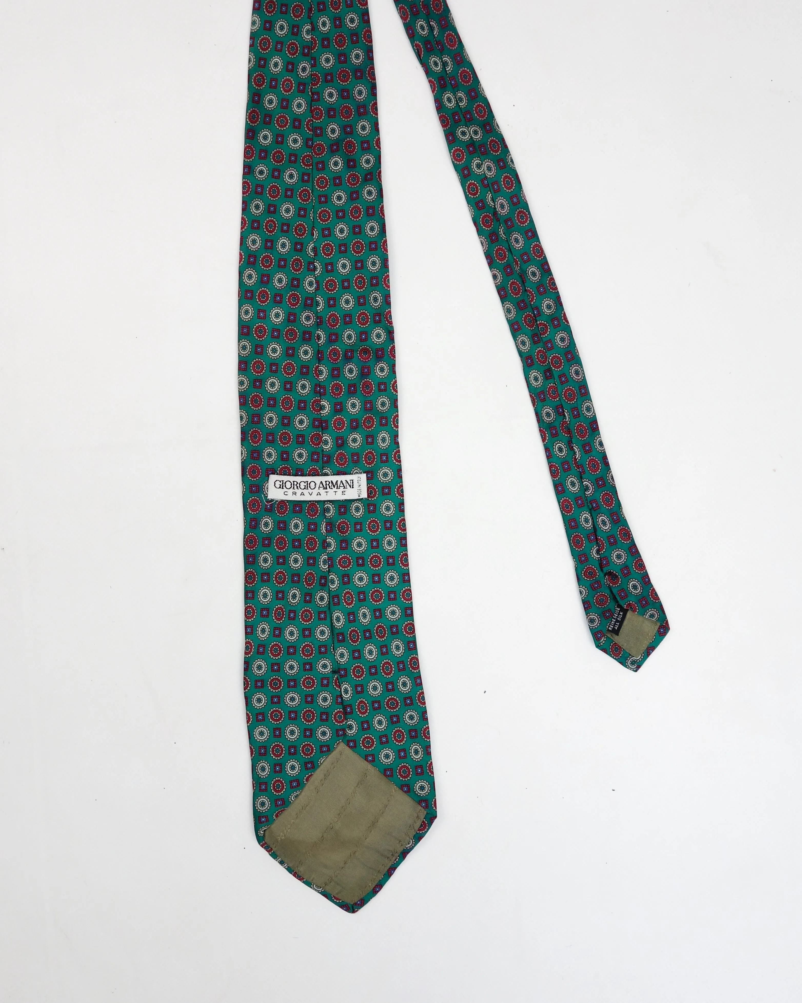 Armani Green Patterned Silk Tie 2000's