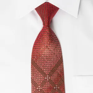 Arpeggio Silk Rhinestone Necktie Plaids On Burgundy With Silver Sparkles