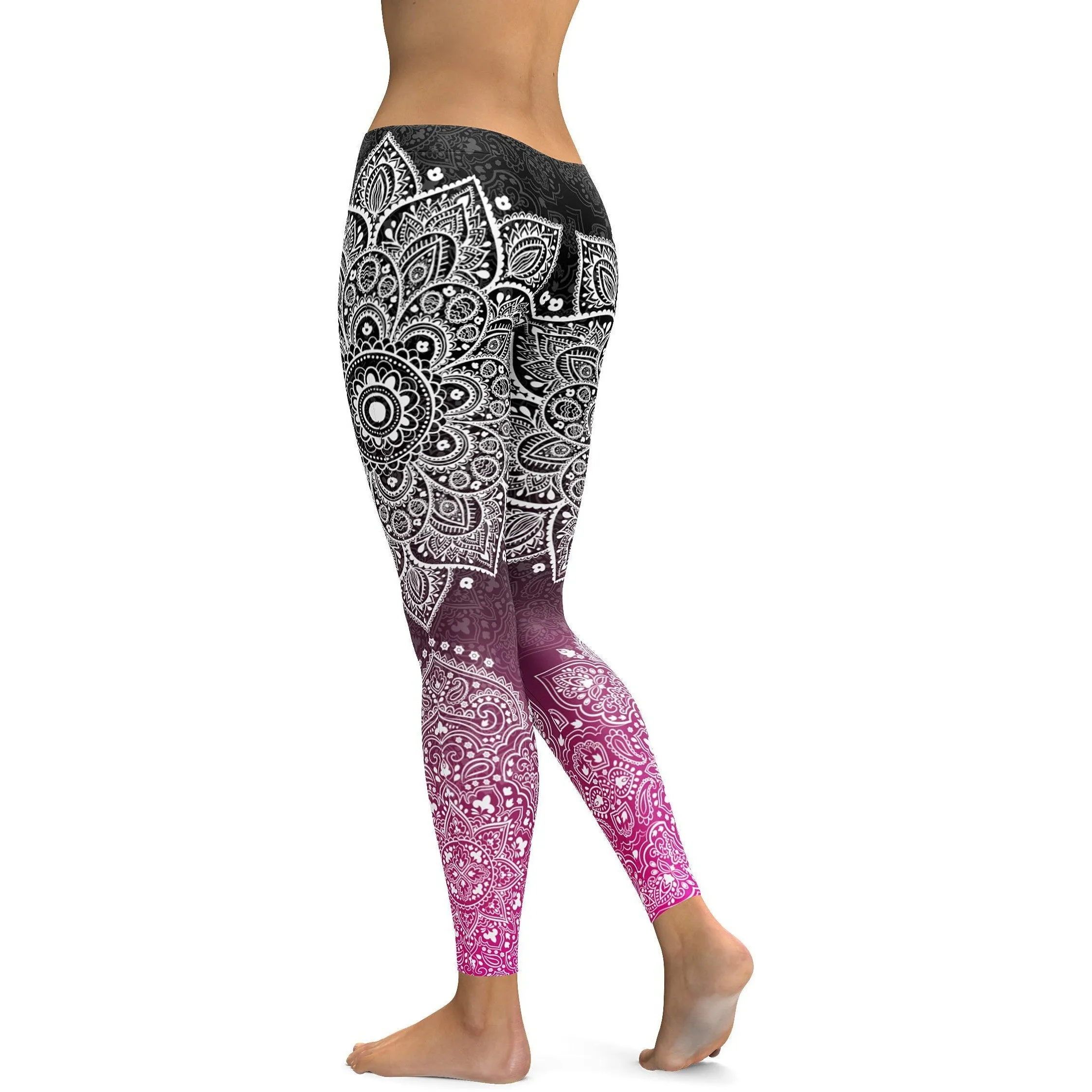 Black to Pink Mandala Leggings