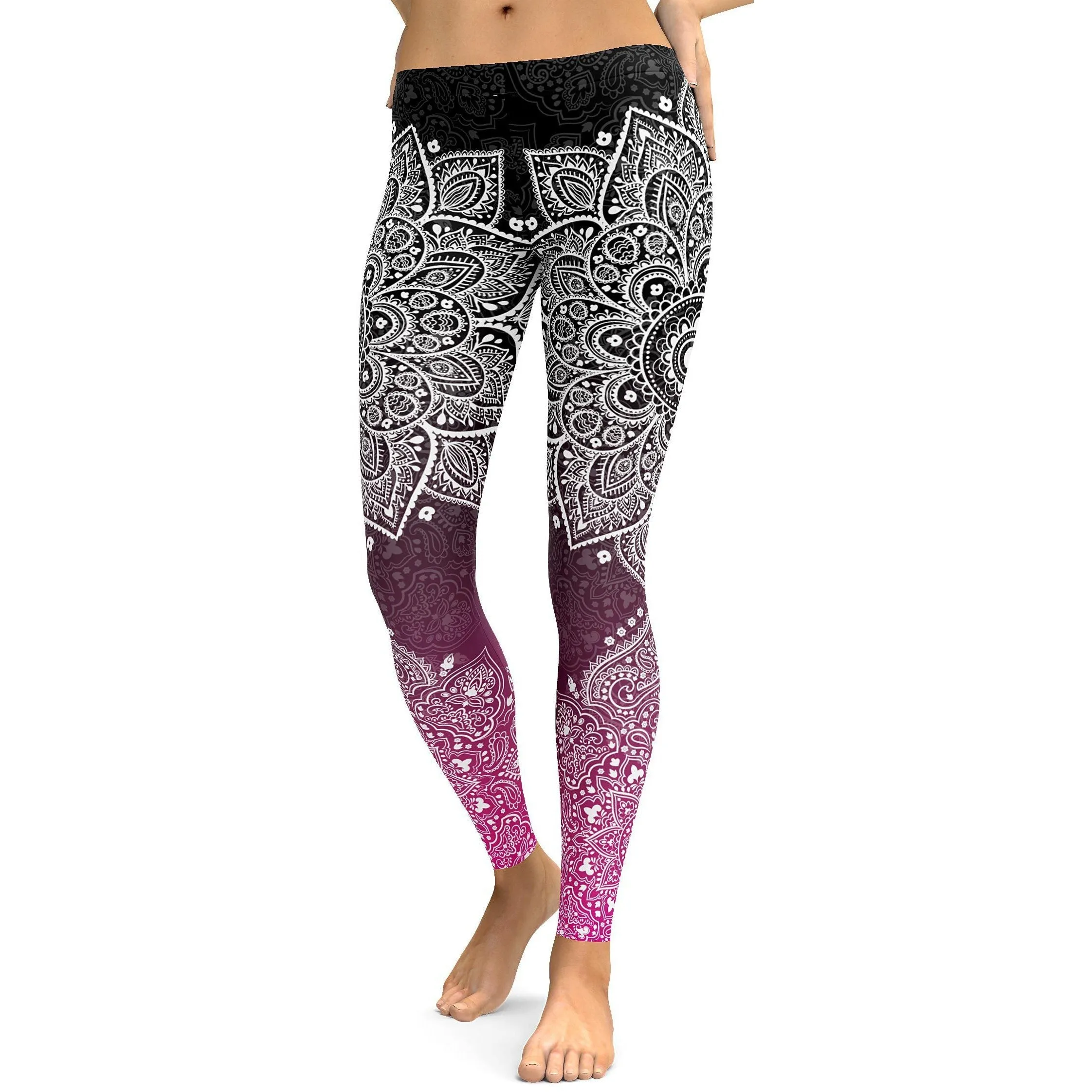 Black to Pink Mandala Leggings