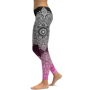 Black to Pink Mandala Leggings