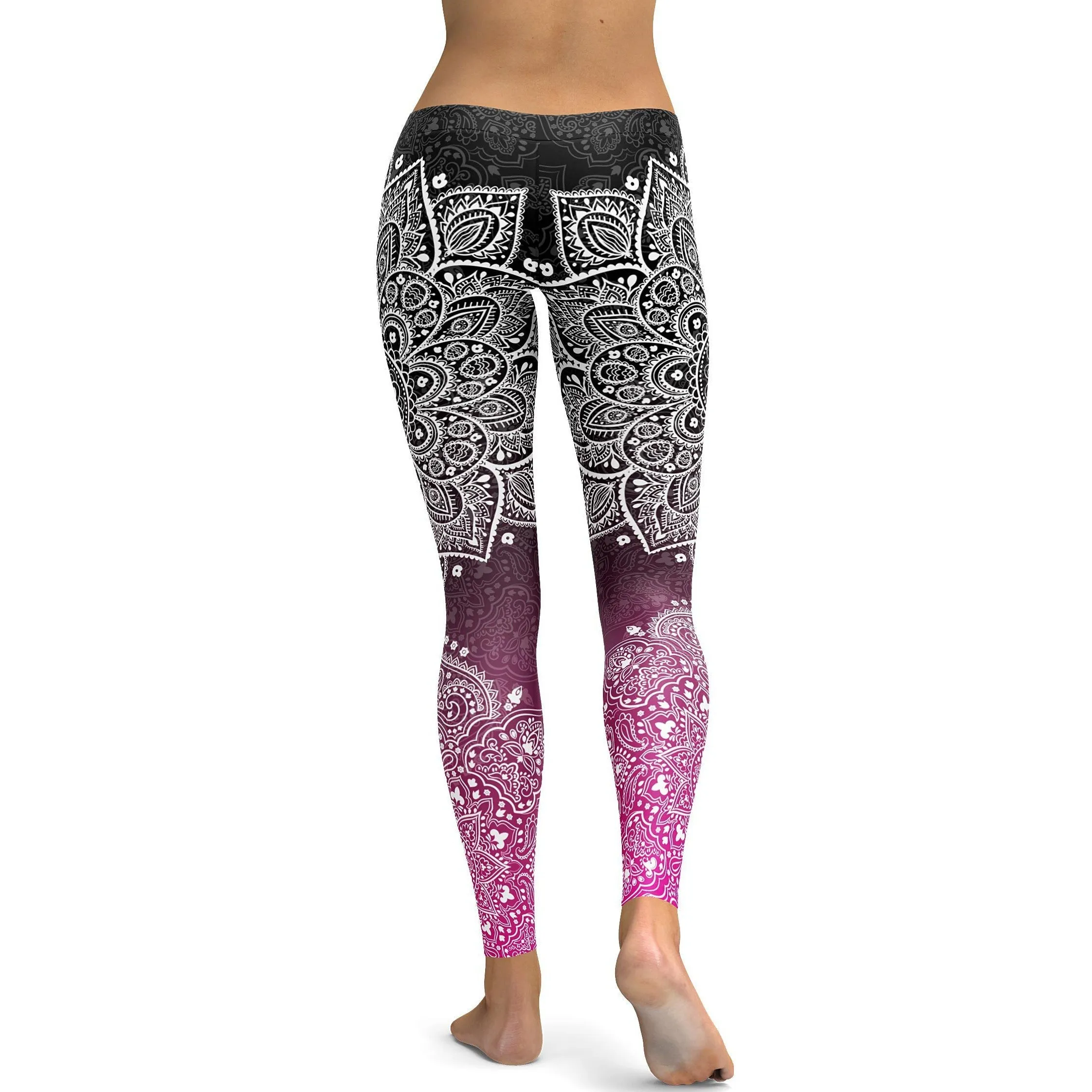 Black to Pink Mandala Leggings