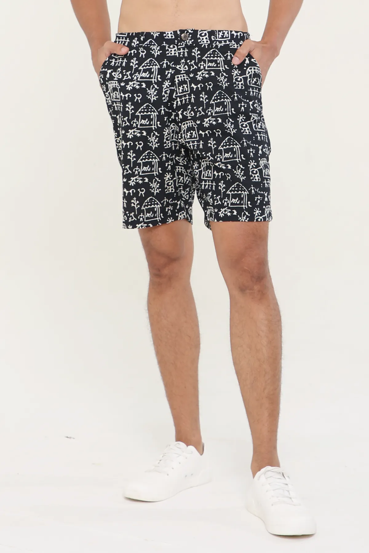 Black Tribal Print Cotton Shorts | Stylematters