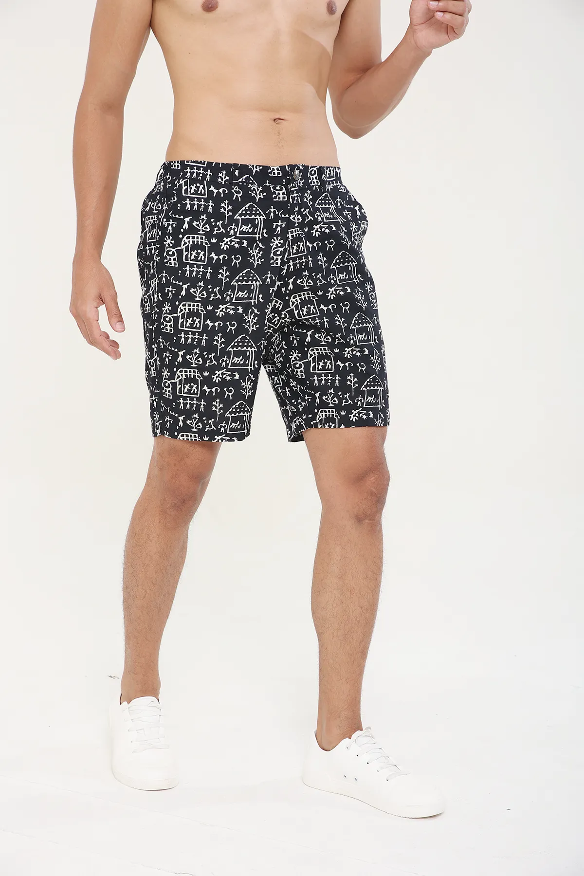 Black Tribal Print Cotton Shorts | Stylematters