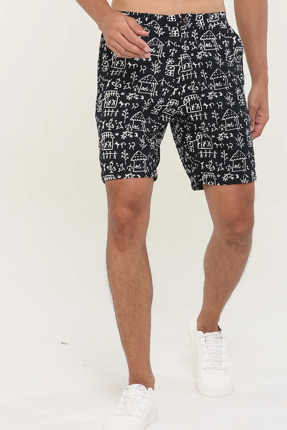 Black Tribal Print Cotton Shorts | Stylematters