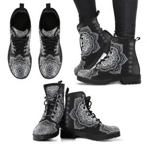 Black White Chakra Mandala Leather Boots