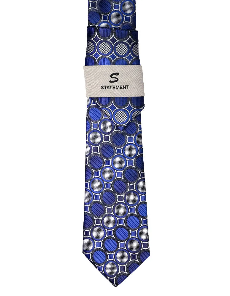 BLUE GEO 2 PC TIE & HANKIE SET