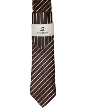 BROWN STRIPE 2 PC TIE & HANKIE SET