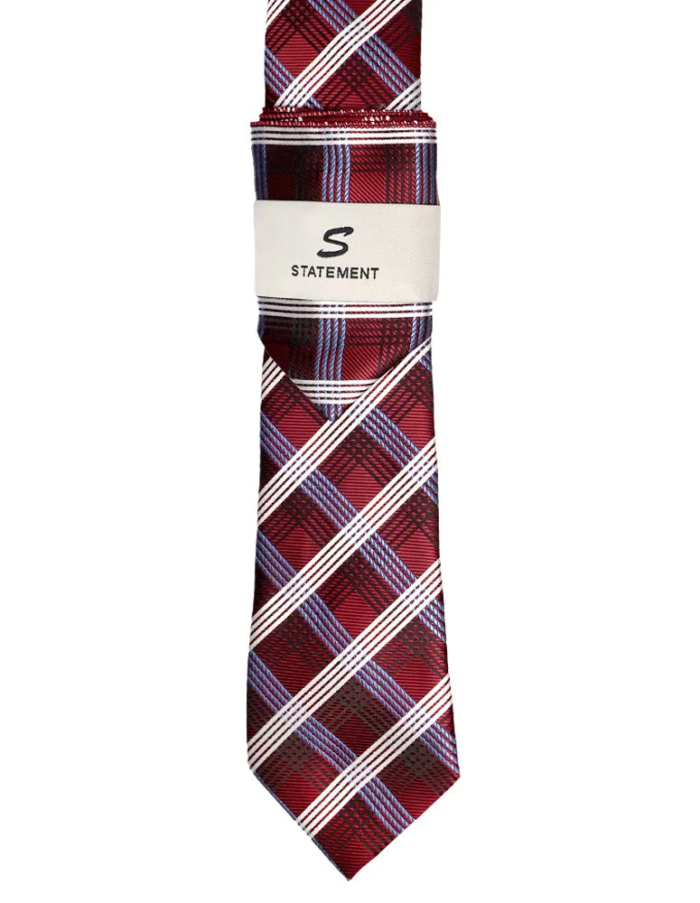 BURGUNDY PLAID 2 PC TIE & HANKIE SET