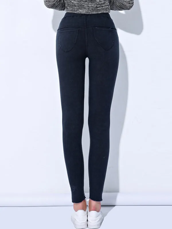 Casual Solid Color Hollow Fringed Skinny Leg Pants