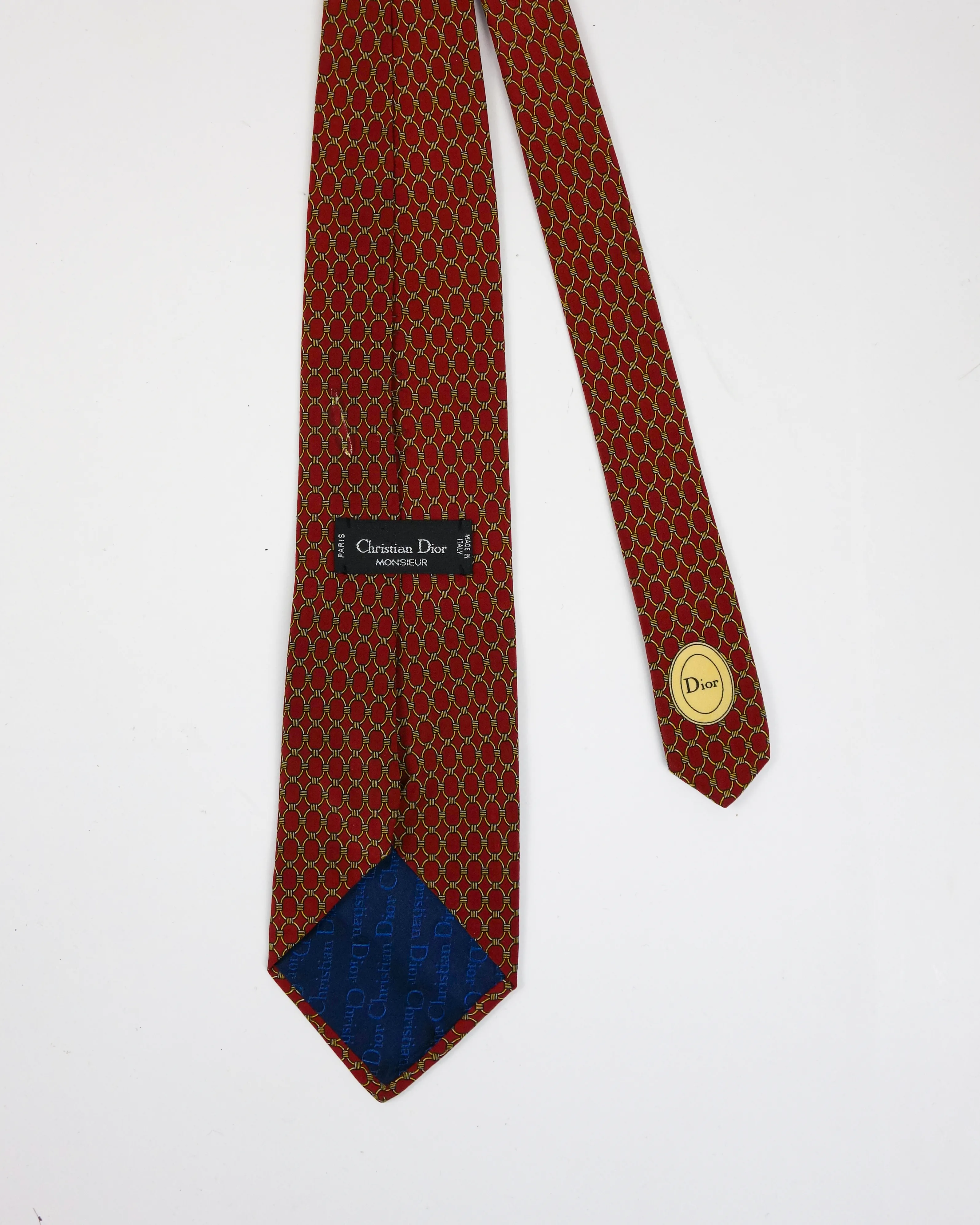 Christian Dior Golden Circles Print Red Silk Tie 2000's