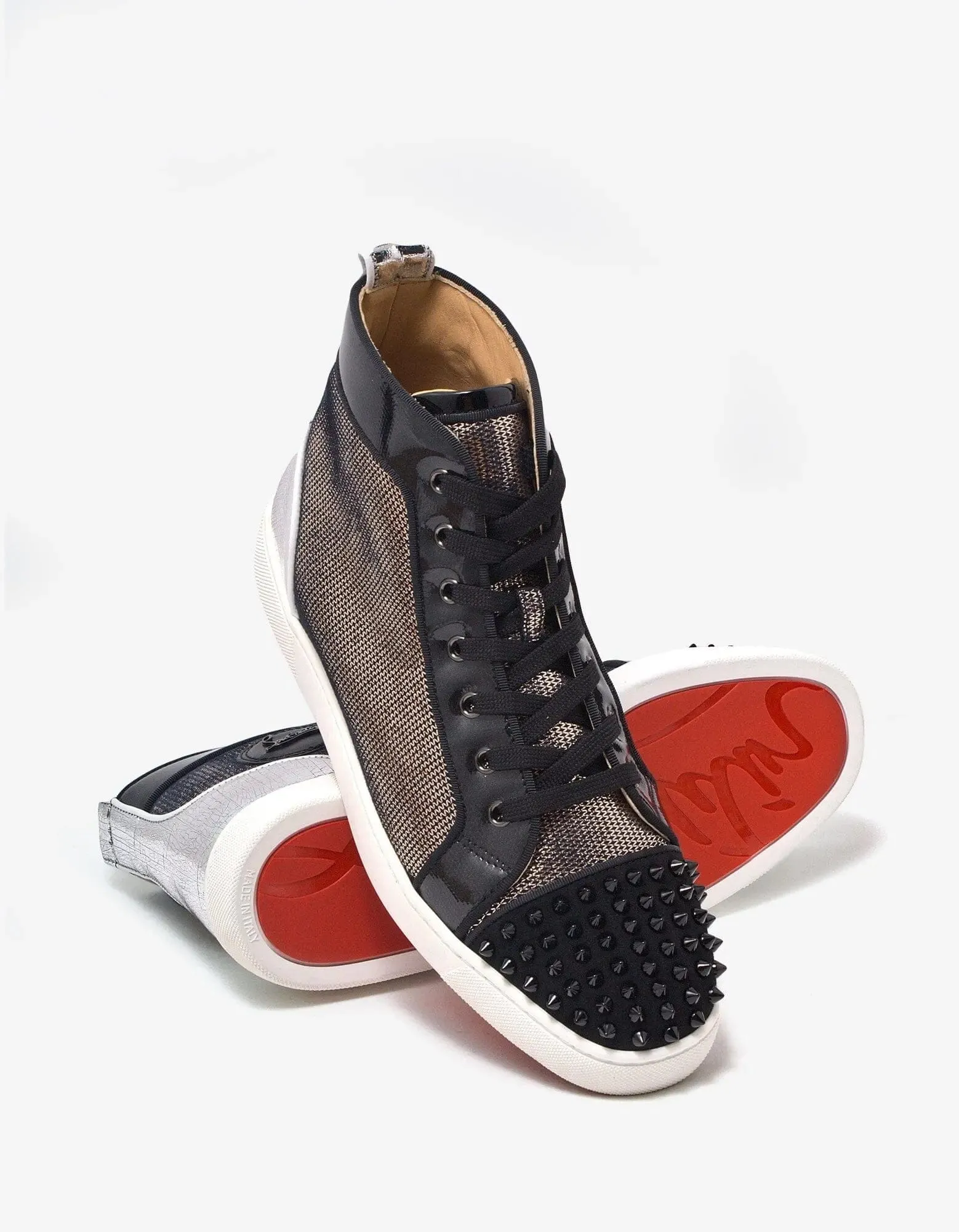 Christian Louboutin Lou Spikes Orlato Flat Metallic High Top Trainers