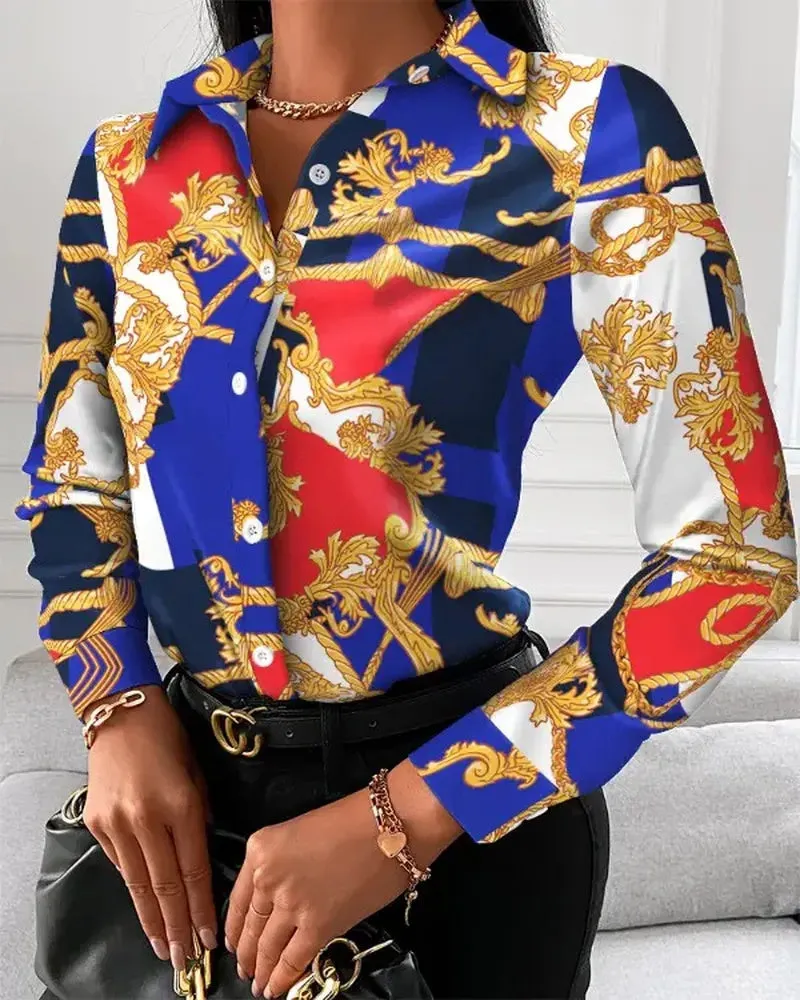 Deanwangkt - Baroque Print Long Sleeve Button Up Top