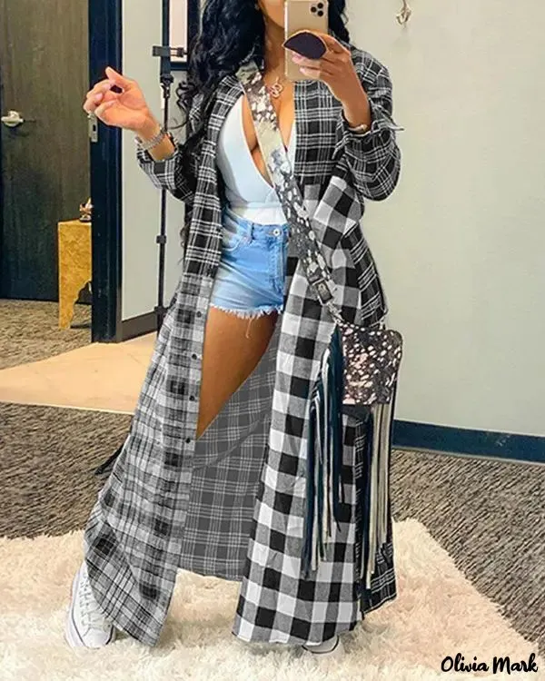 Deanwangkt - Long jacket in color block check print