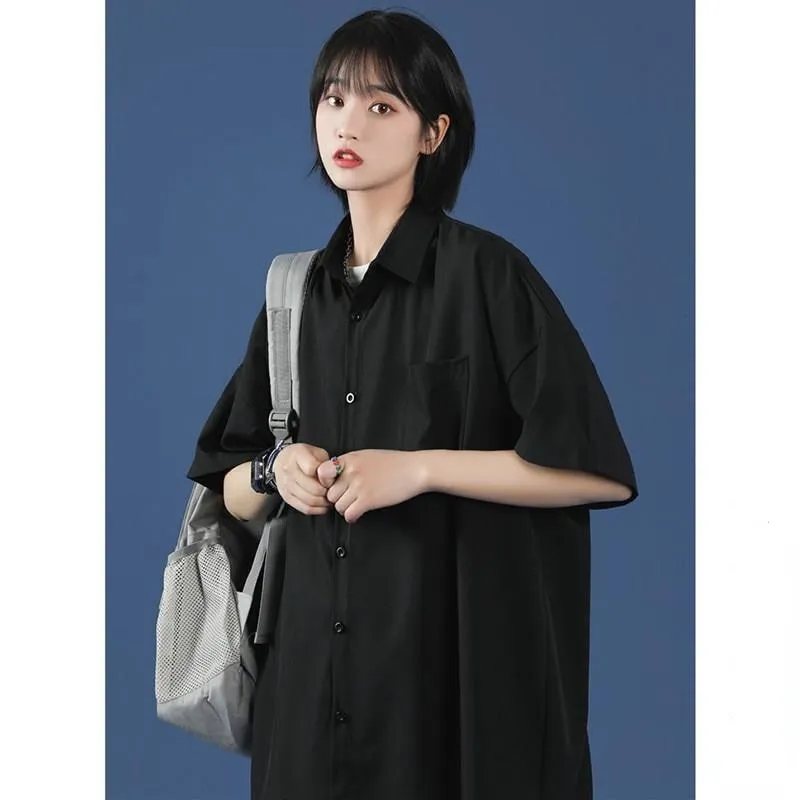 deanwangkt Oversized Shirt for Women Streetwear Long Sleeve  Summer Harajuku Men's Shirts Student Short Sleeve Top Blouse