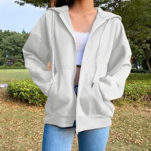 deanwangkt Sweatshirt Hoodie Oversize Hooded Cardigan Sweatshirts Gray Women Clothes Solid Zip Up Hoodies Autumn Women Tops Long Sleeves