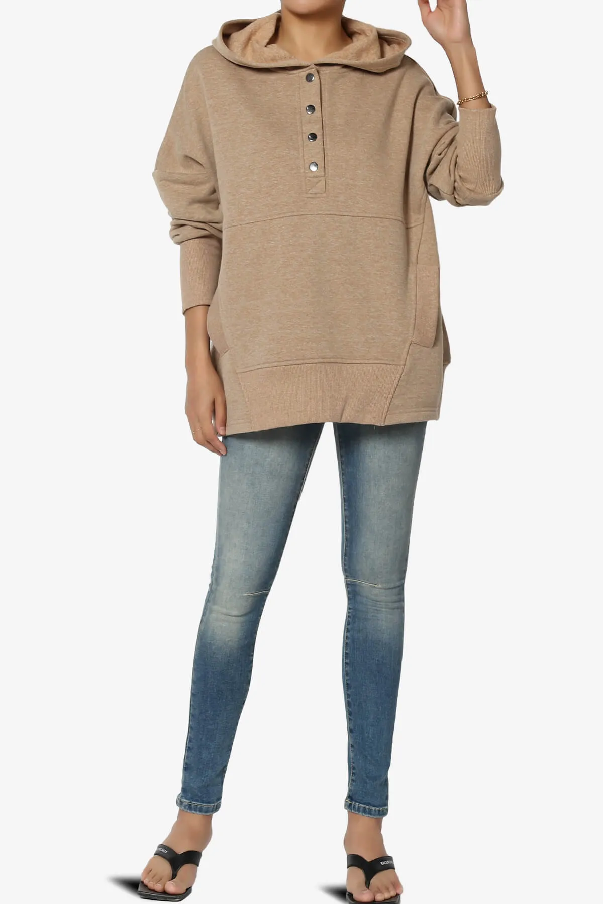 Destene Button V-Neck Hoodie