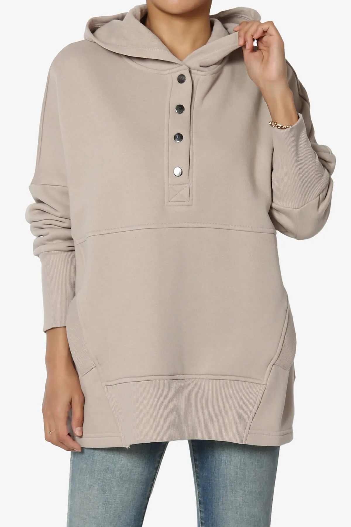 Destene Button V-Neck Hoodie