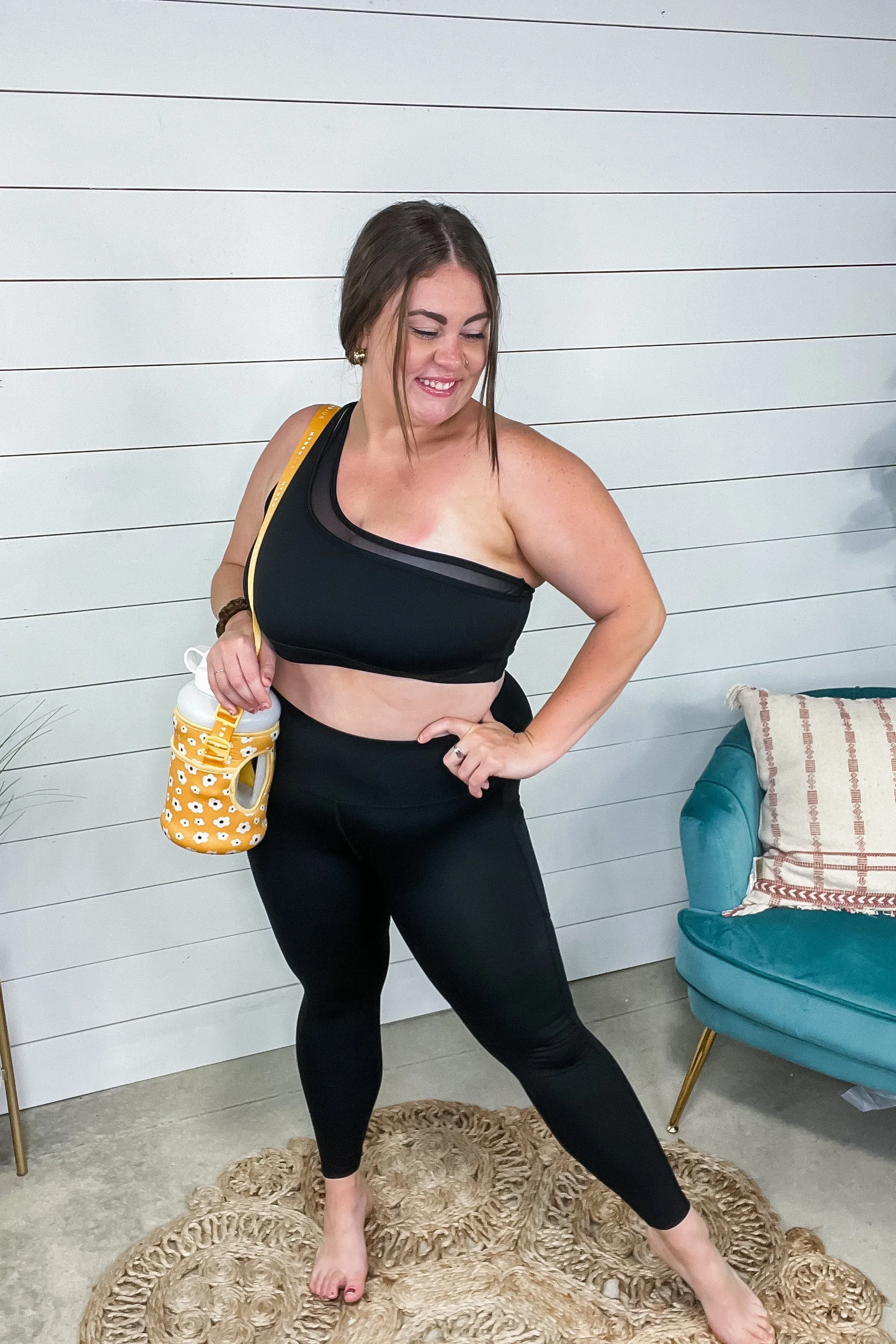 Don't Mesh With Me- {One Shoulder Sports Bra OR Leggings} Black Workout Set