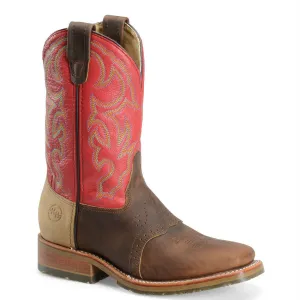 Double-H Men's 11" Domestic Wide Square Toe ICE Roper - Red/Brown DH3556