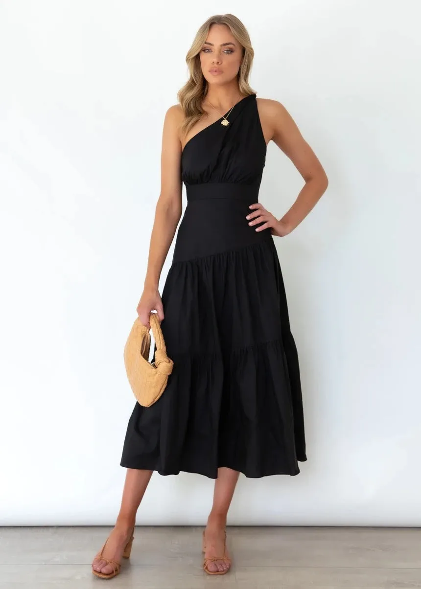 Fall In Love One Shoulder Maxi Dress - Black