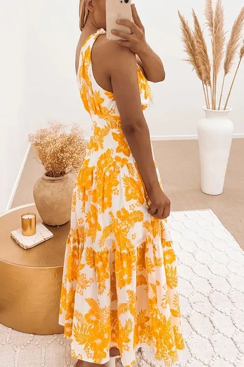 Floral One Shoulder Layer Maxi Dress