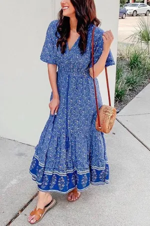 Floral Print Short Sleeve Maxi Dress