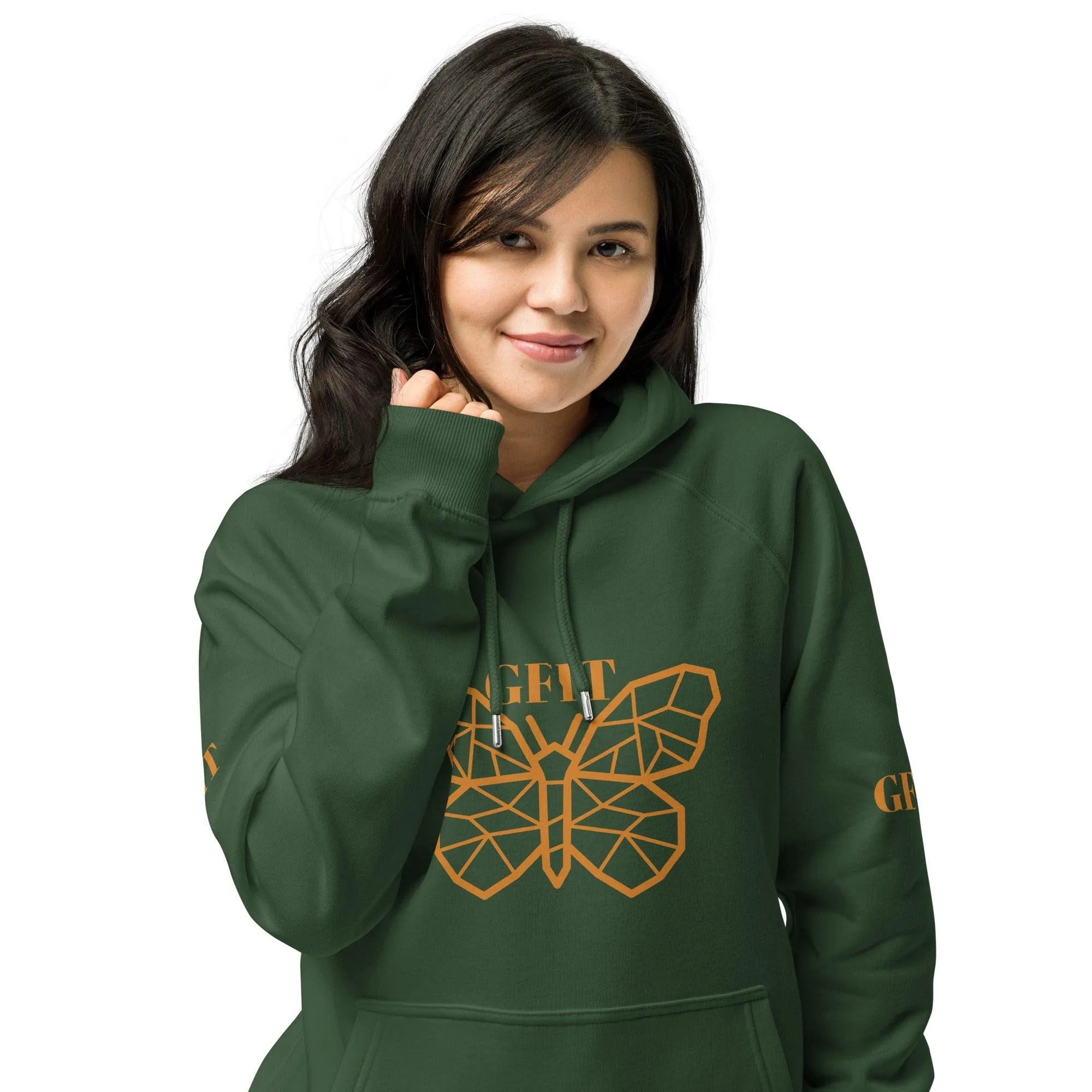 Golden Butterfly Unisex Eco Raglan Hoodie - Bottle Green