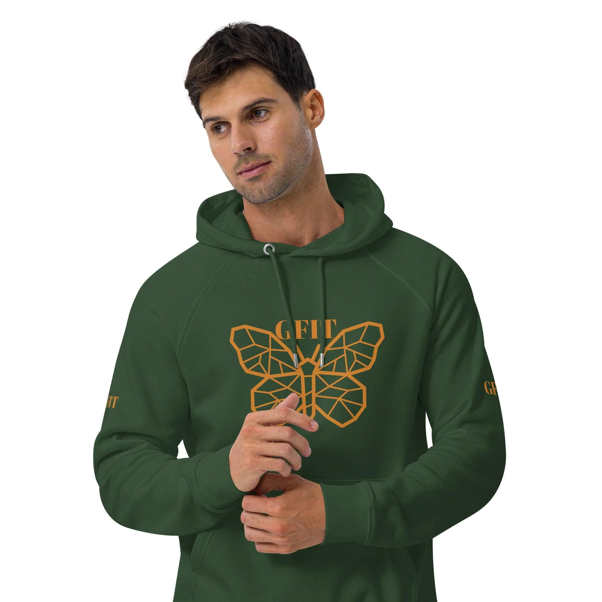 Golden Butterfly Unisex Eco Raglan Hoodie - Bottle Green