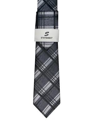 GRAY PLAID 2 PC TIE & HANKIE SET