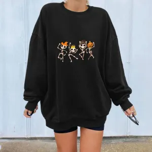 Halloween long-sleeved women plus velvet pumpkin long-sleeved skull sweater