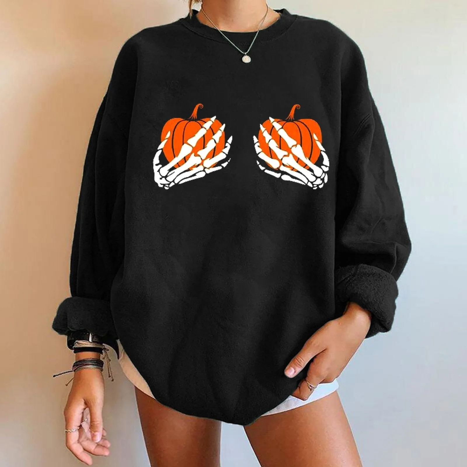 Halloween plus velvet sweatshirt print long sleeves