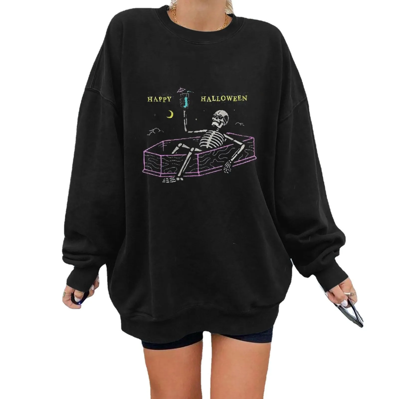 Halloween plus velvet sweatshirt print long sleeves