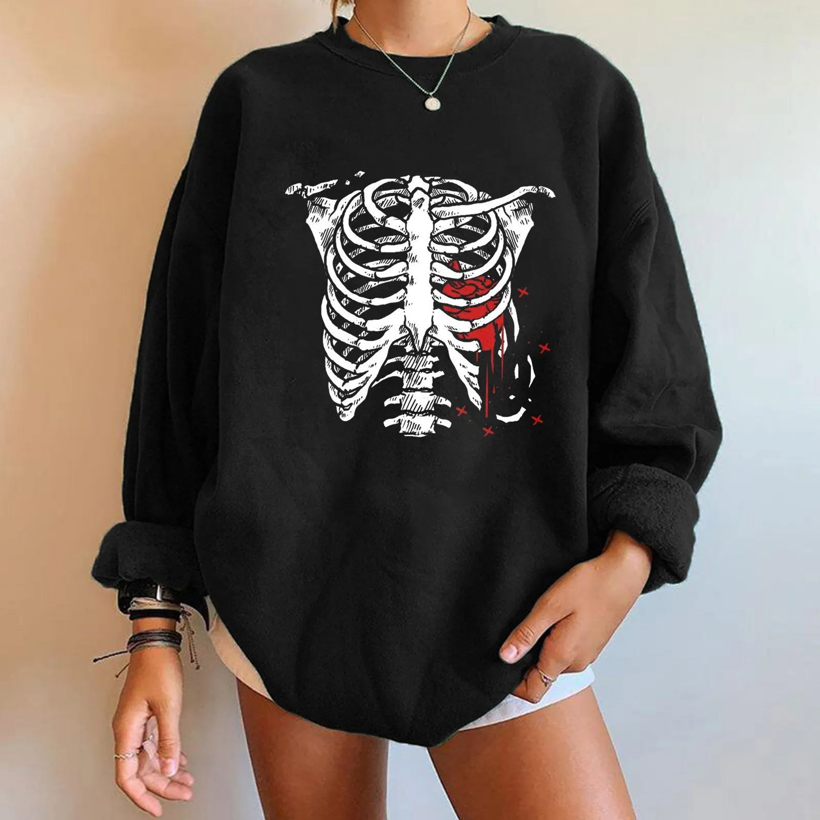 Halloween plus velvet sweatshirt print long sleeves