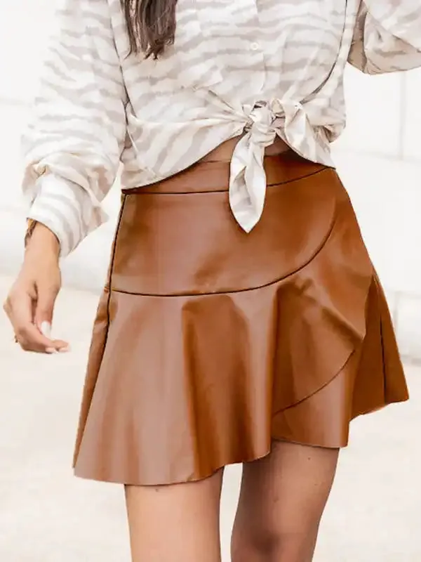 High Waist Ruffle Irregular Sexy Babes PU Skirt