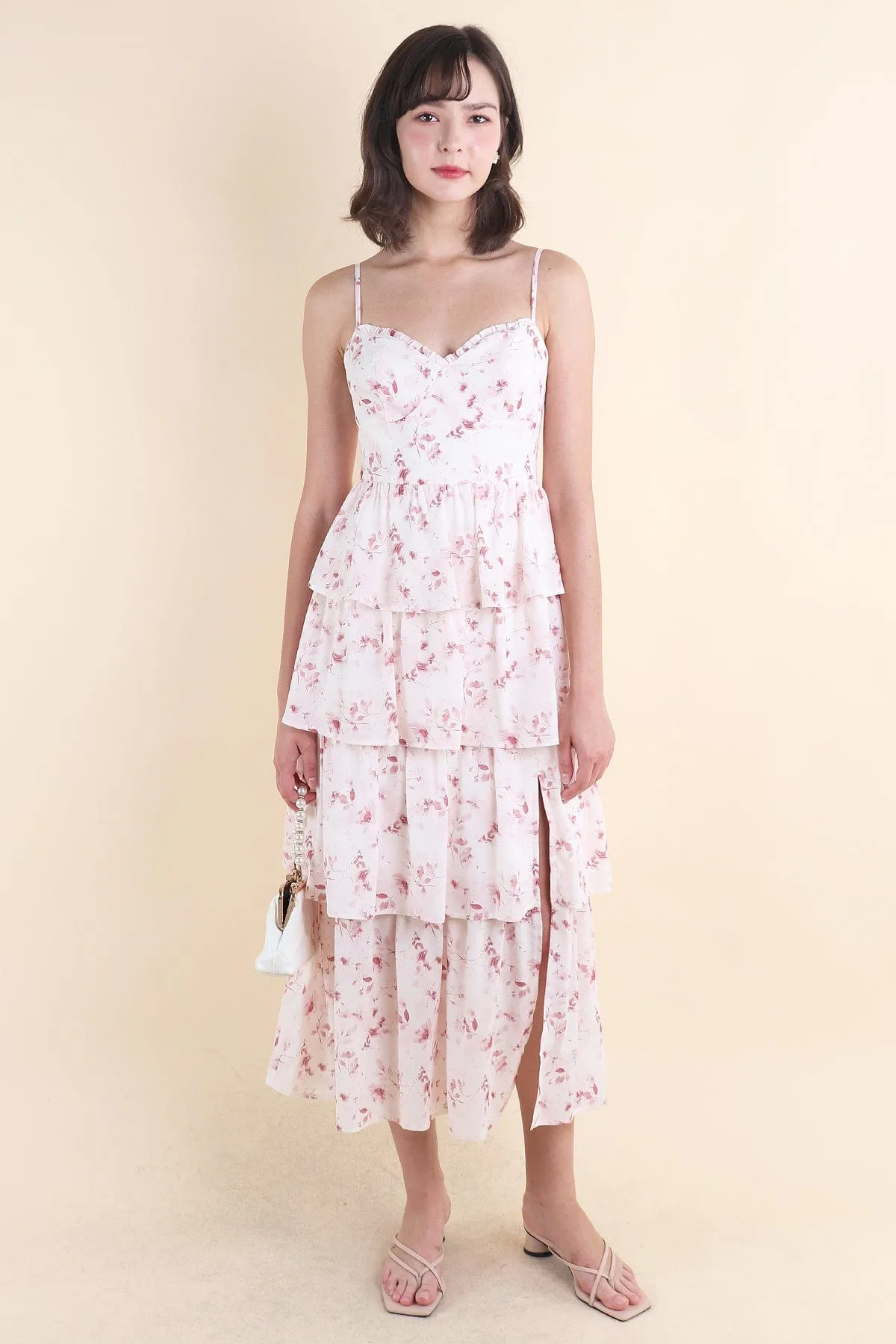 KALLIE FLORAL TIER MAXI IN PINK