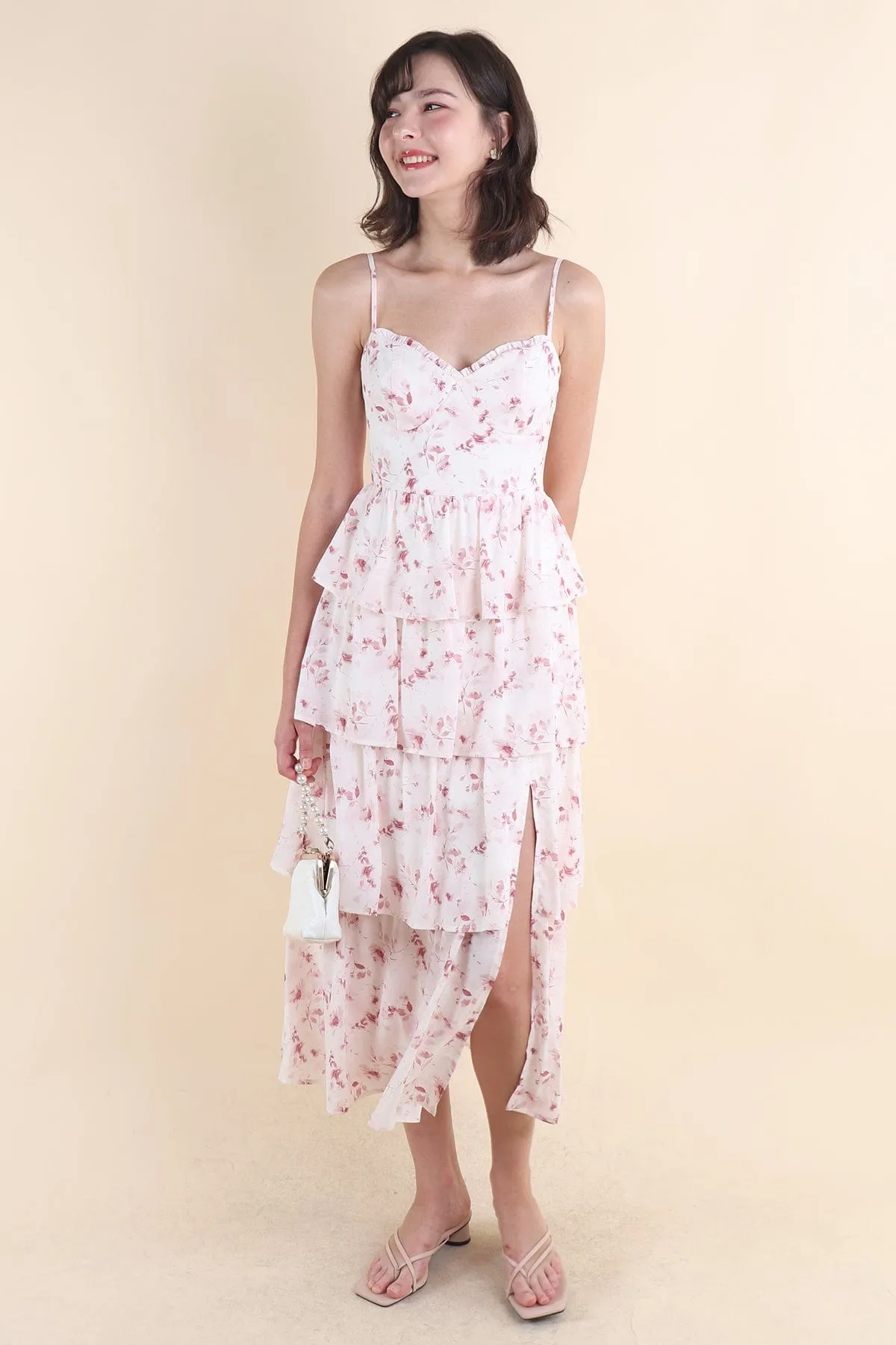 KALLIE FLORAL TIER MAXI IN PINK