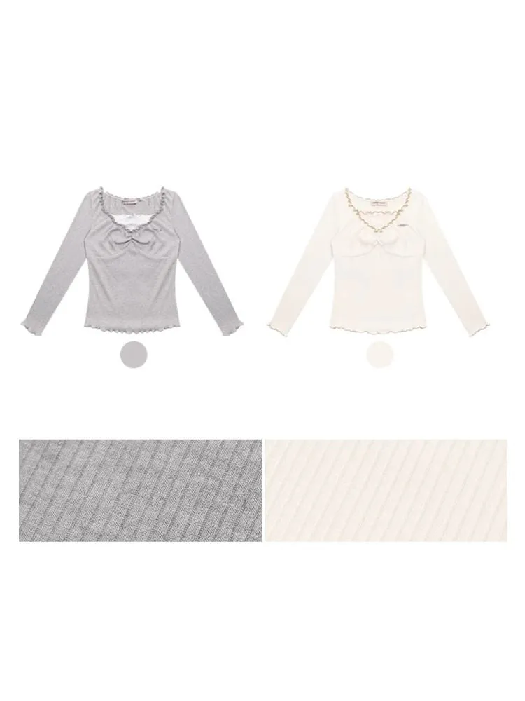 Lace Edge Long Sleeve T-Shirt Tops 【s0000006140】