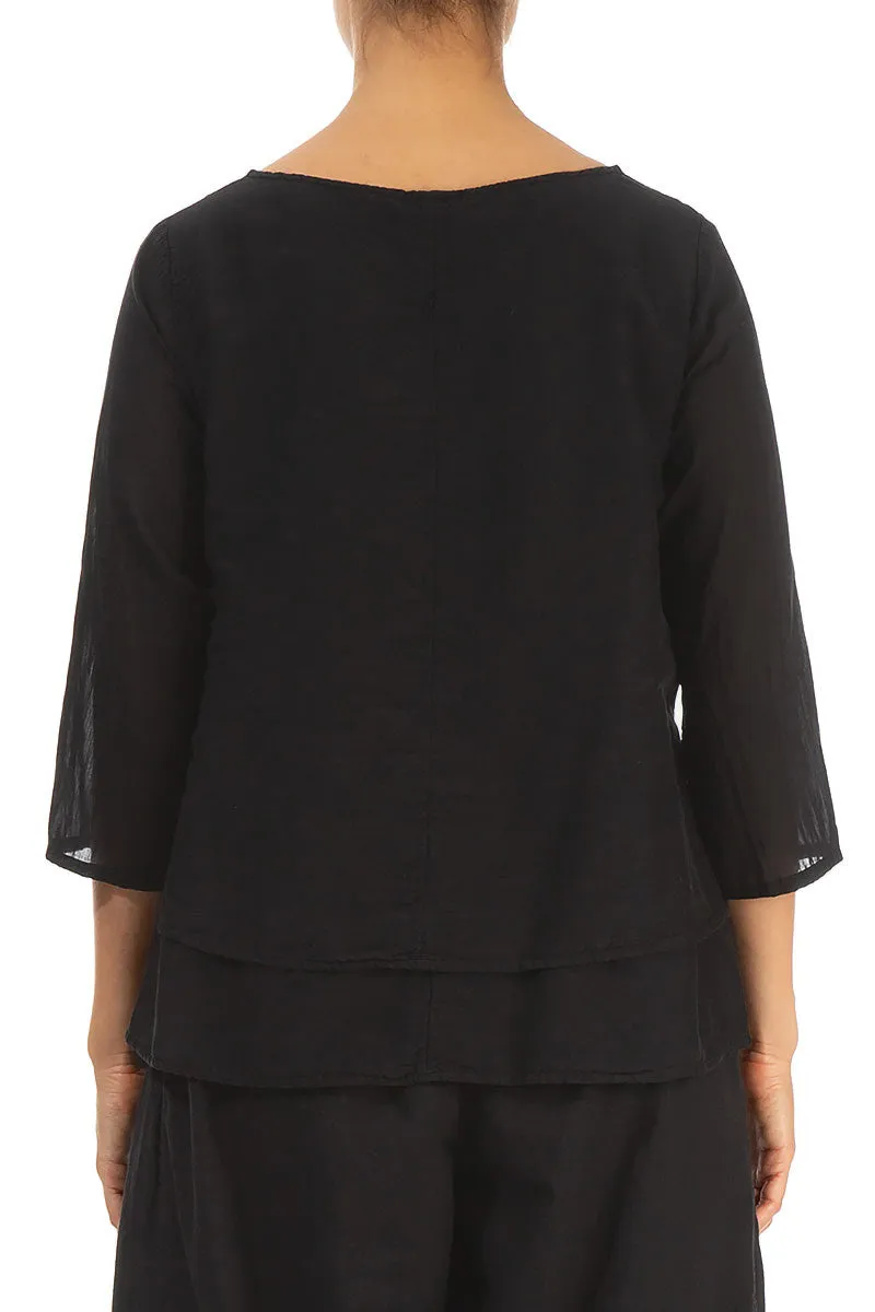 Layered Black Silk Cotton Blouse