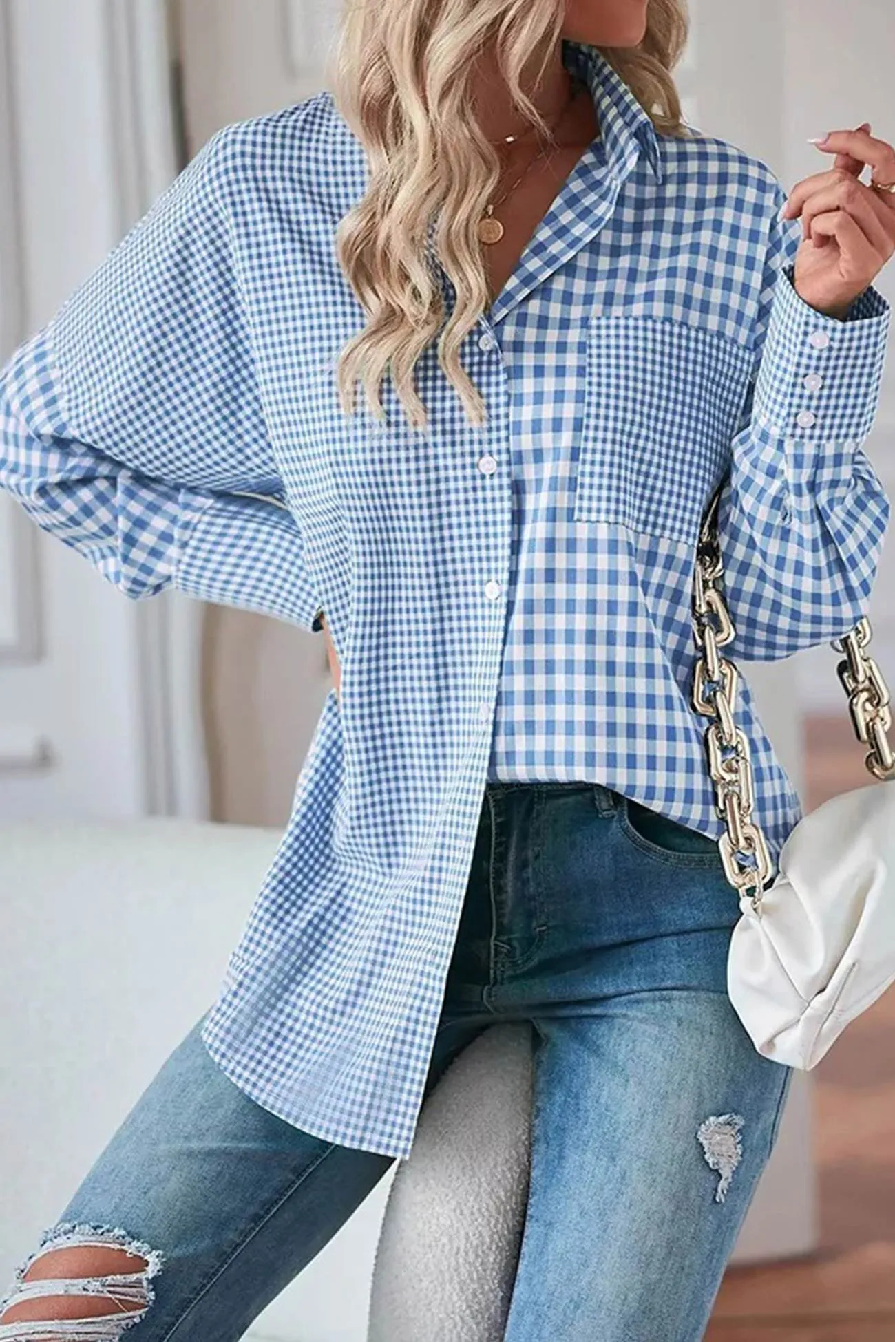 Long Sleeve Plaid Patchwork Shirt