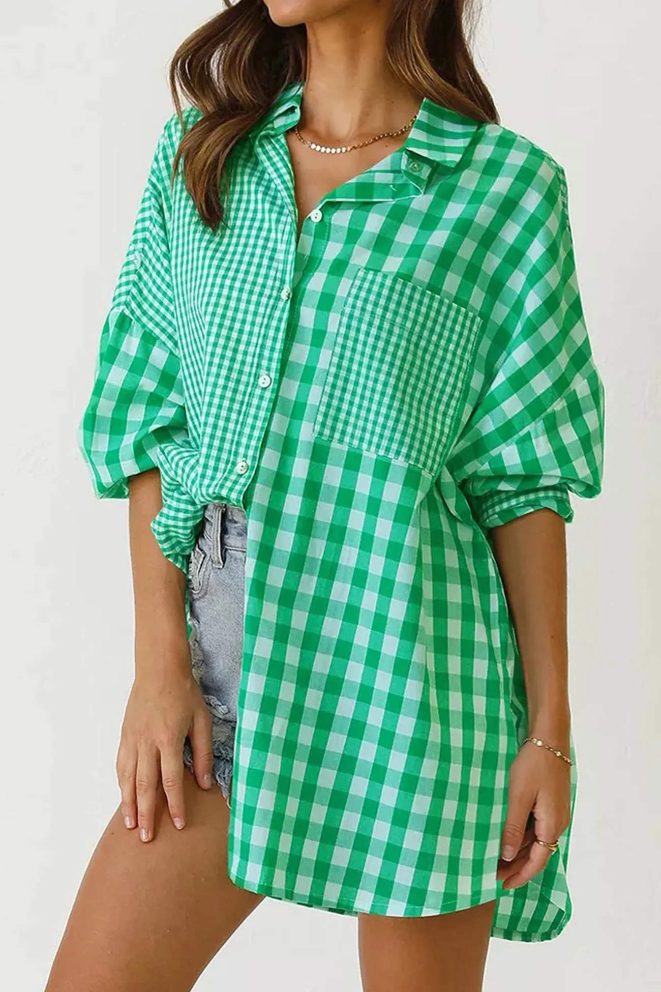 Long Sleeve Plaid Patchwork Shirt