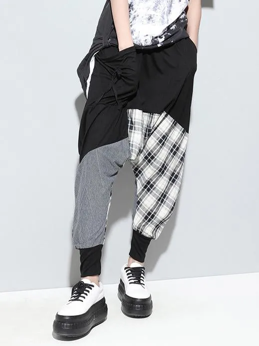 Loose Plaid Split-joint Harem Pants