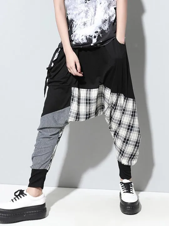 Loose Plaid Split-joint Harem Pants